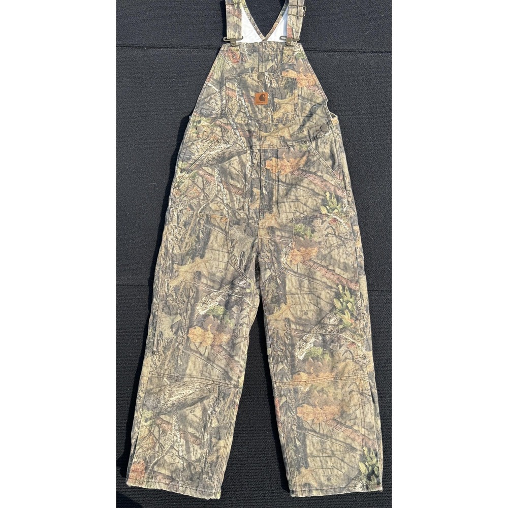 Carhartt Bib Overalls Kids 10 Brown Camo Insulated Canvas Hunting Ski Snow